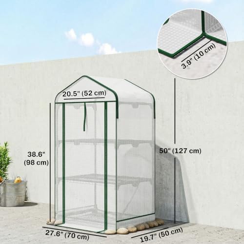 outsunny 3 tier mini greenhouse w/ screen roof on a desk or shelf