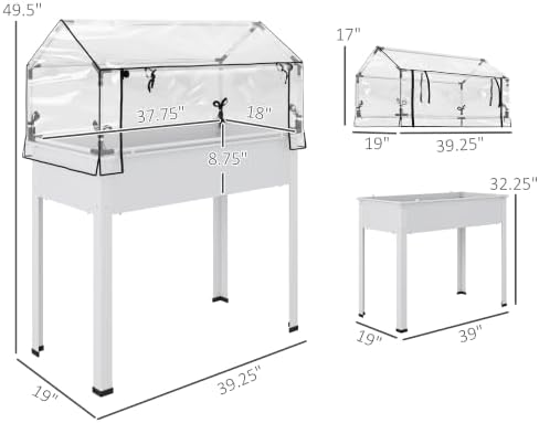 outsunny raised garden bed with flip-up cover, 39.4"x18.9"x48.8" on a desk or shelf