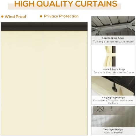 outsunny 10' x 12' hardtop gazebo with curtains, side view