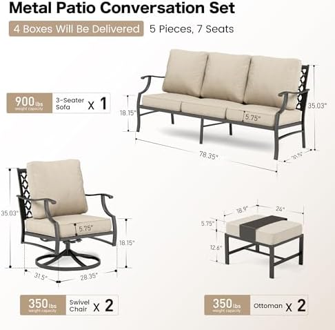 sunshine valley 5 pcs patio furniture set, metal, front angle view