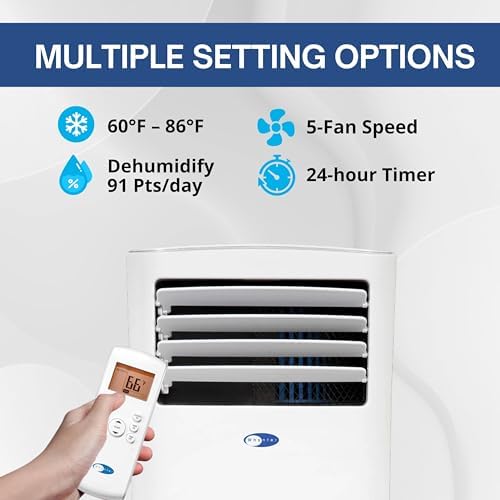 whynter portable air conditioner, 10,000 btu, dehumidifier fan, close-up detail