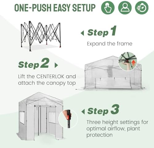 crown shades walk-in 8x6 pop up portable greenhouse,white, close-up detail