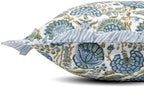 ridhi asparagus green block print ruffle pillow sham, close-up detail