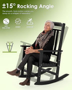 GREENVINES Classic Outdoor-Rocking-Chairs-Set-of-2, HDPE Rocker, Black | 30.3" High Back | All Weather Porch Chairs Plastic | Heavy Duty | 20.5" Wide Seat | Big & Tall | for Patio Balcony Deck