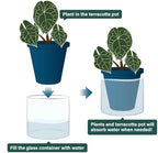 d'vine dev self-watering blue terracotta planter, 6 in, side view