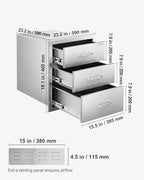 vevor outdoor kitchen drawers 18.11"w x 23.23"h x, close-up detail