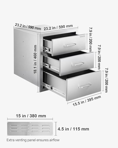 vevor outdoor kitchen drawers 18.11"w x 23.23"h x, close-up detail