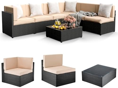pamapic 7 pieces outdoor sectional furniture，wicker patio sectional shown in use