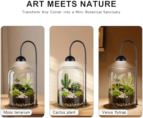 glass plant terrarium, led grow light, adjustable ventilation, close-up detail