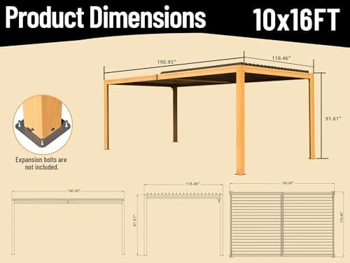 domi aluminum louvered pergola 10x16, outdoor metal pergola, front angle view
