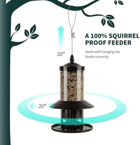 squirrel-proof bird feeder for outdoor hanging wild bird, front angle view