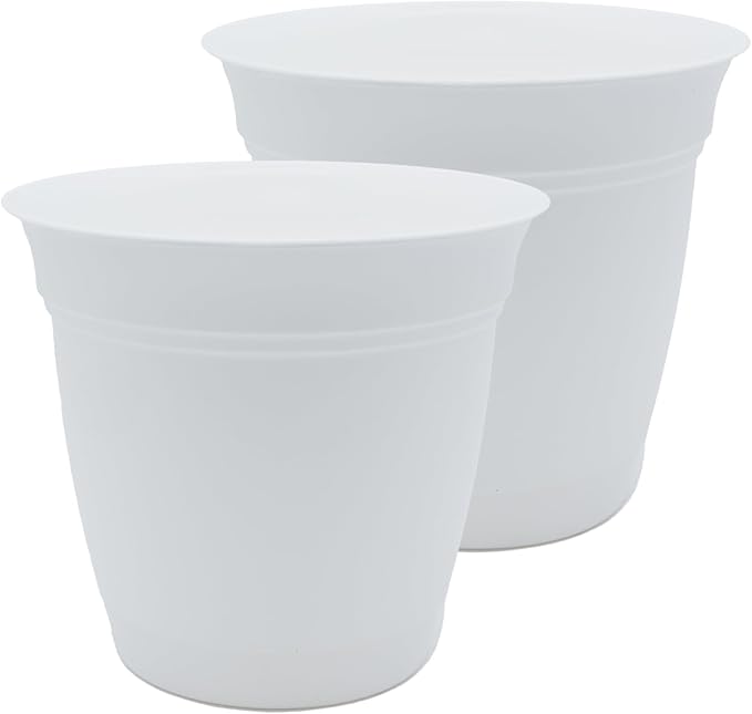 The HC Companies 10 Inch Eclipse Round Planter Pots with Drainage Holes & Attached Saucer, Lightweight UV-Resistant Plastic Indoor & Outdoor Planters, 2-Pack Flower Pots for Garden & Home Decor, White