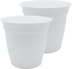 The HC Companies 10 Inch Eclipse Round Planter Pots with Drainage Holes & Attached Saucer, Lightweight UV-Resistant Plastic Indoor & Outdoor Planters, 2-Pack Flower Pots for Garden & Home Decor, White