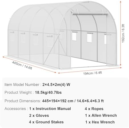 vevor walk-in tunnel greenhouse, 14.6x6.4x6.3 ft hoop house on a desk or shelf