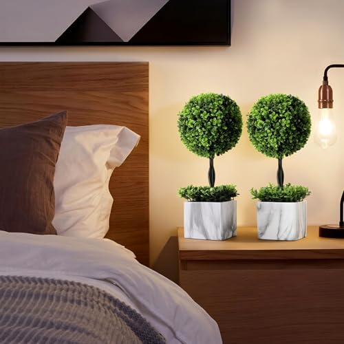 lewondr 16'' potted artificial topiary boxwood topiary ball, side view