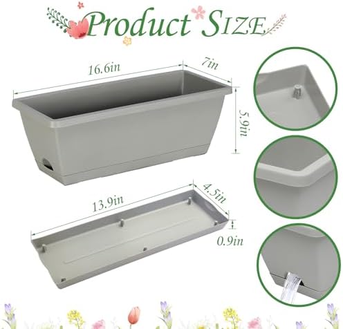 17inches rectangle planter box with drainage holes and shown in use