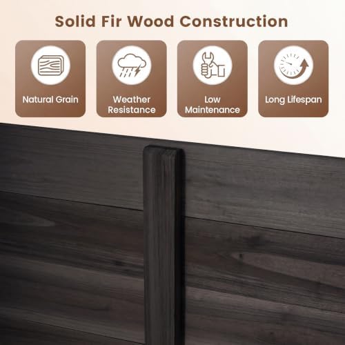 giantex 3 panels wooden privacy fence with stakes, front angle view