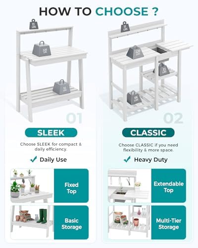 serwall outdoor potting bench with removable sink,gardening table,white shown in use