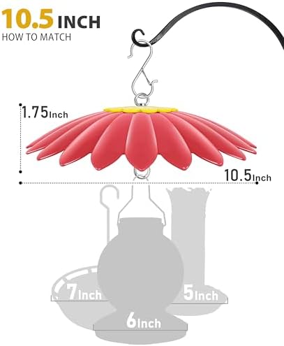 10.5 inch Hummingbird Feeder Shade Dome Cover,Rain Guard,Weather Guard for Bird Feeder, Umbrella Cover for Bird House for Outdoor,Squirrel Baffle,Flower Design(Red) 2 Pack