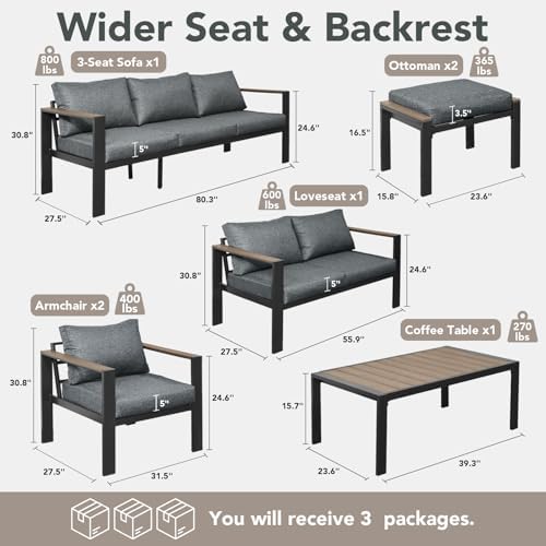 aluminum outdoor patio furniture set 7 pieces light, side view