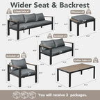 aluminum outdoor patio furniture set 7 pieces light, side view