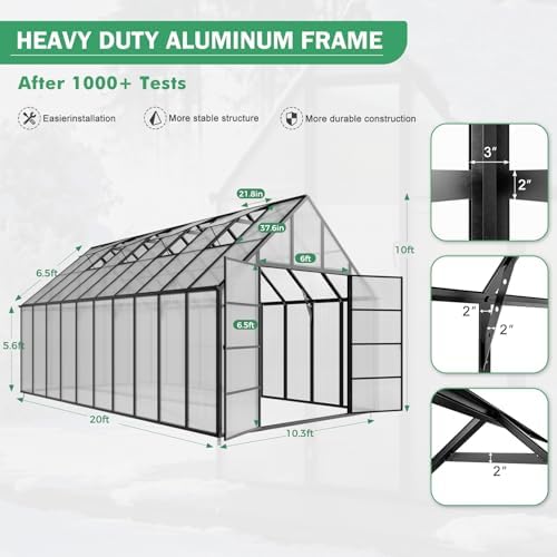 10x20 ft polycarbonate greenhouse large heavy duty aluminum shown in use