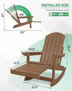 YEFU Adirondack Rocking Chairs, Adirondack Chair with Footrest, Teak | 5- Level Adjustable Backrest, Retractable Ottoman & Cup Holder, Like Real Wood, for Outdoor/Patio/Porch, Heavy Duty, 400 lbs