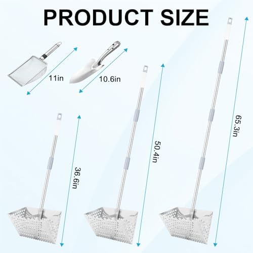 sand rake for beach,, 65 inches long handle shown in use