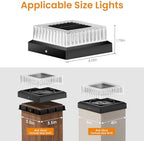 APONUO Solar Post Cap Lights, 12-Pack IP65 Waterproof for 4x4 Posts, 20 Lumens Deck Post Lights Solar Powered Outdoor – Perfect for Fence, Patio, Garden,Decor, Black