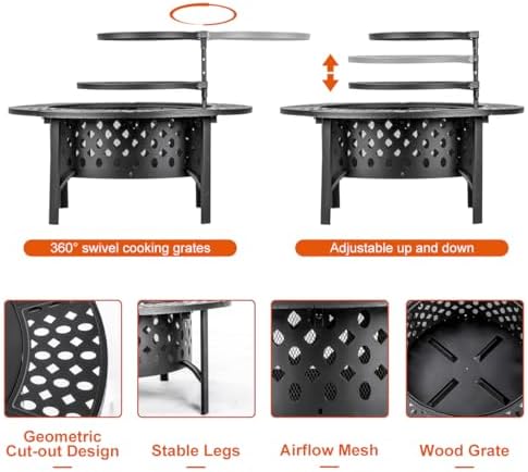 outvue 36 inch fire pit with 2 grills,wood, view 9