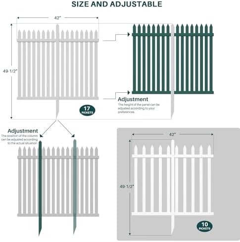bynbbur 2 panels white picket fence 42" w, close-up detail