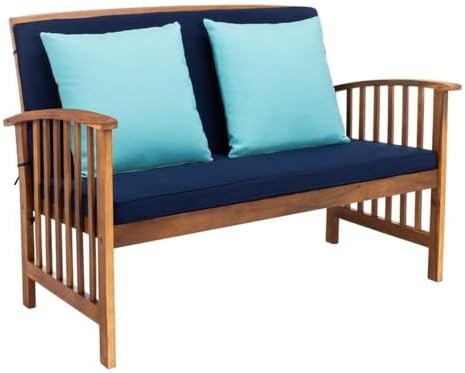 safavieh outdoor collection rocklin natural/ navy cushions/ light, view 9