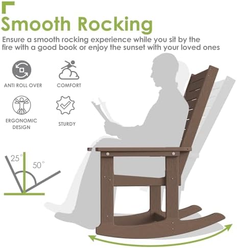greenvines outdoor rocking chairs set of 2, hdpe showing dimensions