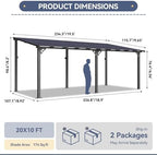 10' x 20' lean to gazebo pergola, metal, close-up detail