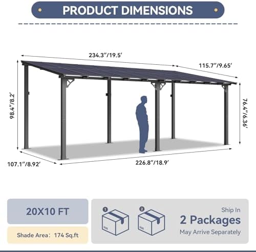 10' x 20' lean to gazebo pergola, metal, close-up detail