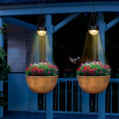 sunnypark 2 pack solar hanging planters for plants, front angle view