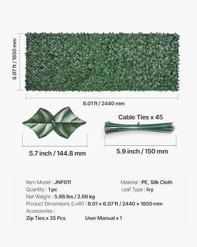 vevor artificial ivy privacy fence screen, 96 x, package contents