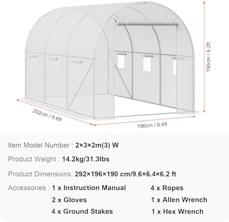 vevor walk-in tunnel greenhouse, 9.6x6.4x6.2 ft hoop house on a desk or shelf