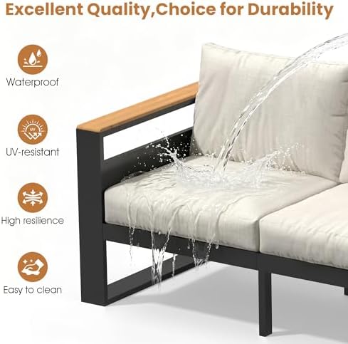 aluminum outdoor patio furniture, 5 piece 7-seat conversation, close-up detail