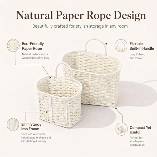 coeusy set of 2 wicker wall basket, paper showing dimensions