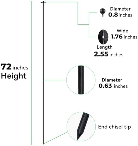 72 inch garden stake netting support, black heavy, side view