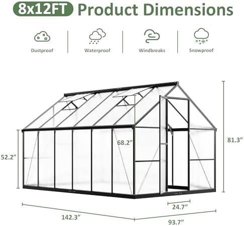 airwire 8×12 ft walk-in polycarbonate greenhouse for outdoor shown in use