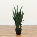 nearly natural 35in artificial snake plant with black, front angle view