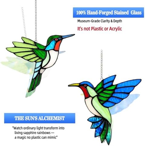 hummingbird stained glass window hanging suncatchers,gifts for women shown in use