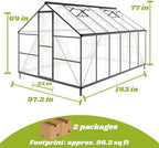 8x12ft greenhouse kit with roof vent, dark gray shown in use