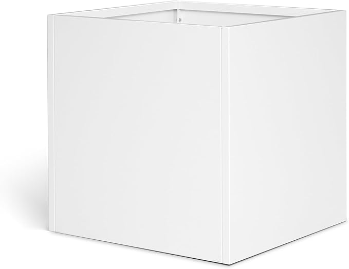 White Outdoor Planter Square Steel Planters Galvanized Steel Planter Box 20 Inch Indoor Metal Large Planters Cube Heavy Duty Modern Commercial Residential for Trees Patio Yard Garden