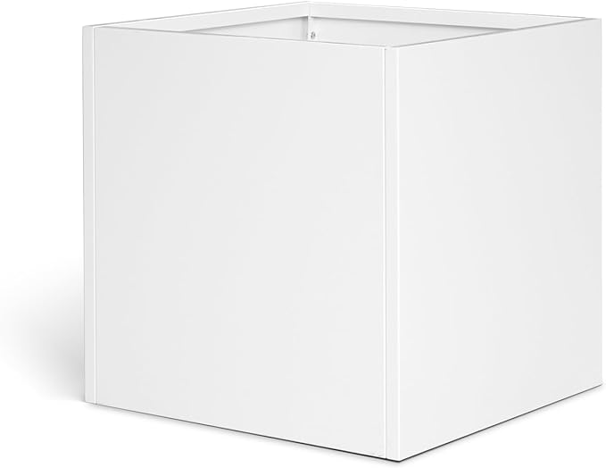 White Steel Planter Square Outdoor Planters Galvanized Steel Planter Box 26 Inch Indoor Metal Large Planters Cube Heavy Duty Flower Pot Modern Commercial Residential for Trees Patio Yard Garden