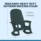 Rockaway Heavy Duty All Weather Patio or Deck Rocking Chair, Green | Polyethylene Outdoor Rocker with Backrest and Armrests for Porch, Deck, and Patio