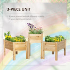 outsunny raised garden bed set of 3, wooden, close-up detail