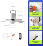 17'' ceiling fan with light and remote, 10800mah showing dimensions